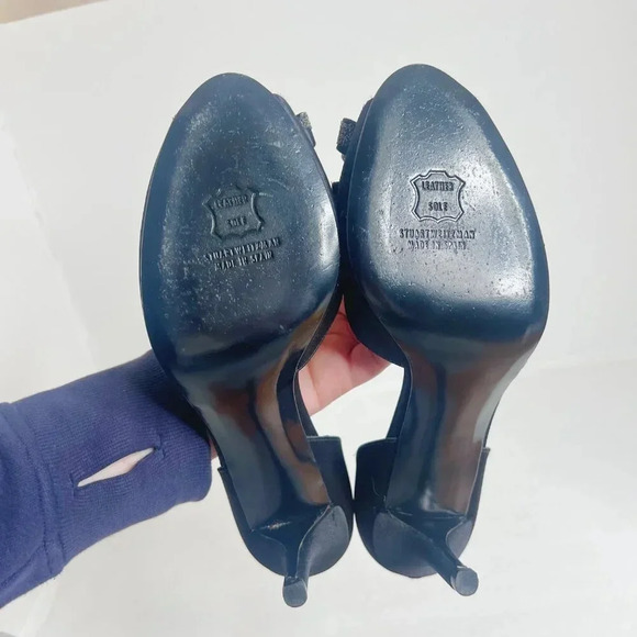 Stuart Weitzman Alas Crystal-Bow d’Orsay Black Satin Pump Women's Size 8.5 - Picture 9 of 11